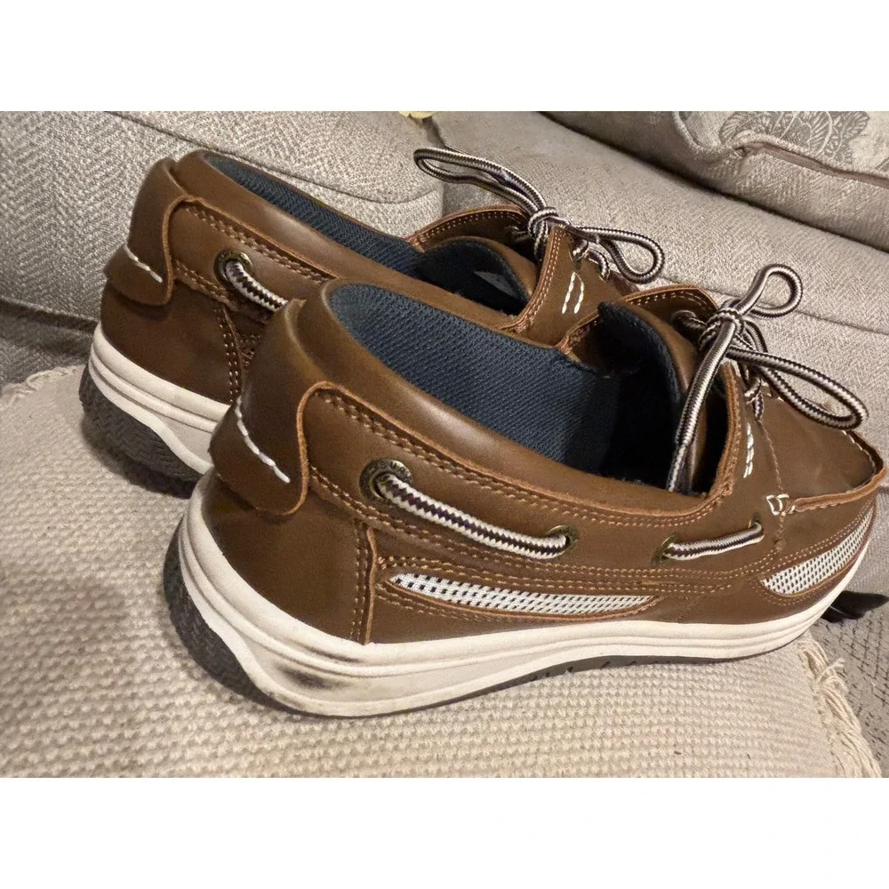 Island Surf Mens Brown Boat Shoes Mesh Panel Nautical Loafers Casual Brown White
